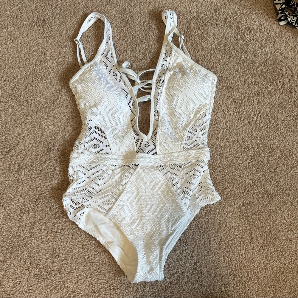 White Lacey One Piece Swim Wear